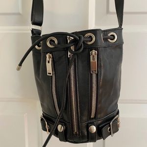 Saint Laurent Black/Silvertone Leather Medium Rider Zipper Bucket Bag